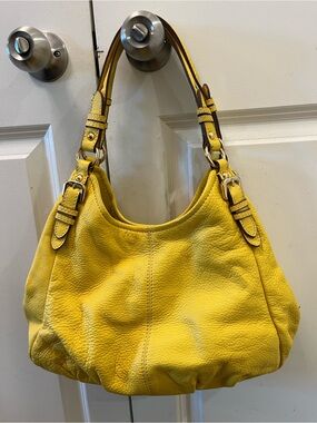 Danier Yellow Leather Shoulder Bag with Adjustable Straps